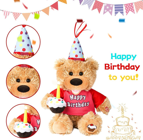 Adults,12" Dancing Singing Happy Birthday Interactive Teddy Bear Stuffed Animal W/Cupcake,Singing Stuffed Animals