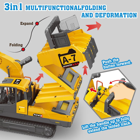 Dwi Dowellin Toys for 3 Year Old Boys, Excavator Toys with 6 Metal Racing Cars and 2 Engineering Vehicles, Foldable