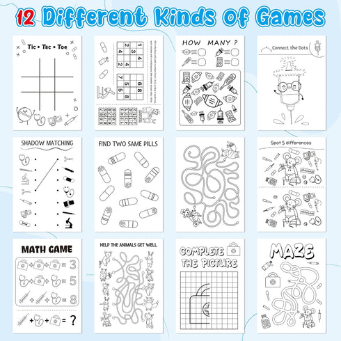 24Pcs Set Bulk Medical Activity Books for Kids - Medical Mini Games Coloring Book Doctor Nurse Theme Coloring Booklet