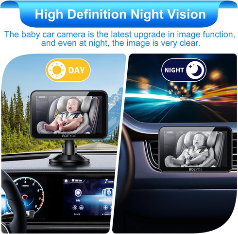 BOEYOS 4.3 inch 1080P Setup, Baby Car Mirror - Baby Car Camera HD - Rear Facing Car Baby Monitor with Night Vision