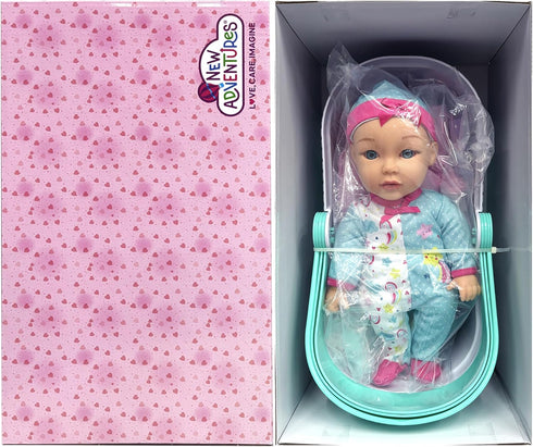Little Darlings: 12" Bassinet Baby Doll Set - Teal, Pink, Stars - Soft Body Doll with Accessories for Kids Ages 2+
