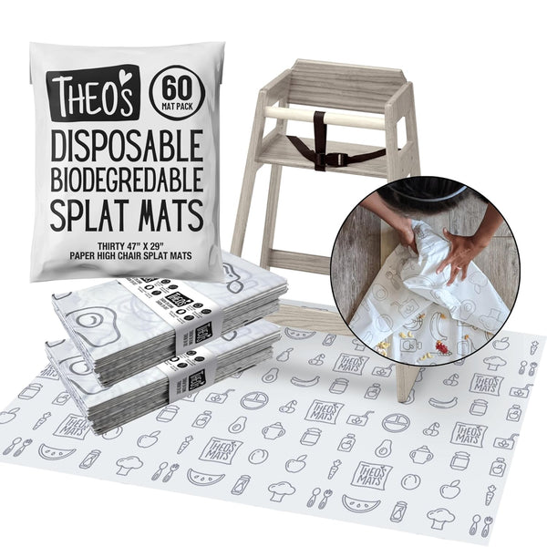 60 Pack | Disposable Splat Mats | THEO'S MATS | Highchair Splat