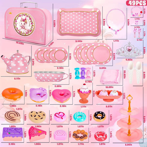 Hohosunlar Set Set 3-8 Tea Party for Little Girls, Princess Tea Time Toy for Toddler, Tin Tea Include Tea Cups Teapot