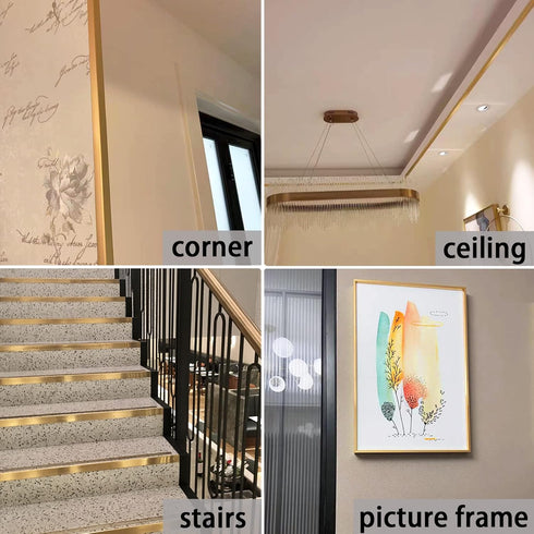 90 35.4in 0.8in (3Pcs) Trimold Matte Gold Aluminum Peel and Stick L Molding Corner Guards with Angle for Wall Door