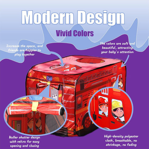 2-3 Pop Up Tent for Kids.Fire Truck Play Tent Role Play Firefighter Tent.Large, Easy to Organize.Birthday Gift