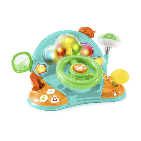 6 Bright Starts Lights and Colors Driver Toy Steering Wheel with Car Sounds for Pretend Play - Green, Months and up