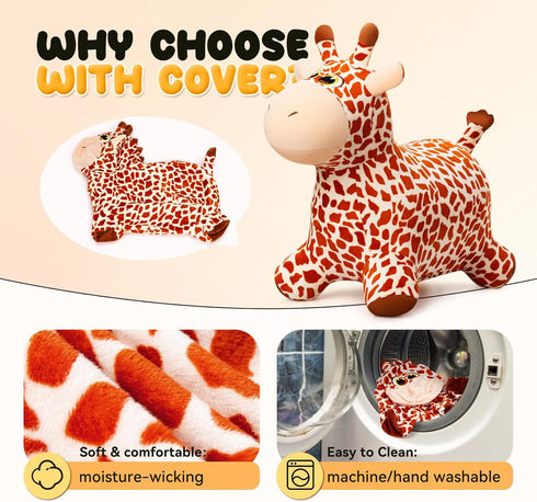 Giraffe Bouncy Horse Toy for Kids 1-3 Years Old, Plush Ride On Bouncy Animal for Indoor Outdoor Hopping, Birthday Gifts