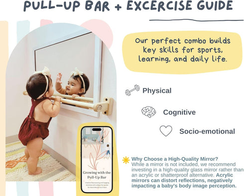 MonSensory 32.5 in. Long Montessori Pull Up Bar for Babies | Excercise Guide, Hand-Made, Assembled, Quality Wooden Toy