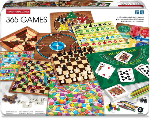 365 Games - Traditional Strategy Board & Card Games, Tin Storage Container,