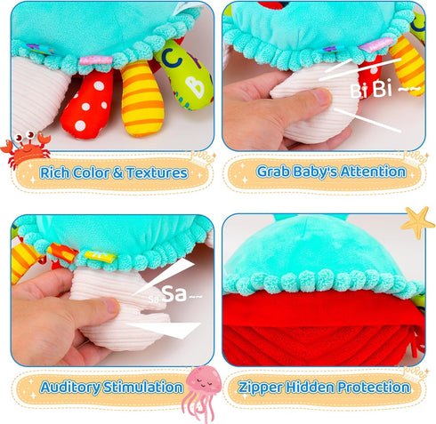 JoySpark Toys 12-18 50 6-12 Tummy 1 Baby Toys Months, Musical Crawling Crab Baby Plush Toy, Songs & Recording Feature