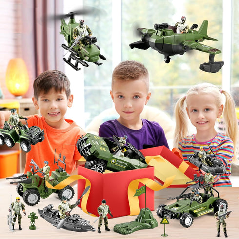 HOSPONY 58-in-1 4-7 6-8 8-12, Army Men Toys for Boys Military Truck/Helicopter/Kayak Boat/Motorcycle/Army Men Action