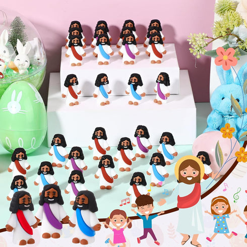 Bememo 50 Pcs Mini Black Jesus Toys, Religious Figurines for Hide and Seek, Sunday School Party Favors