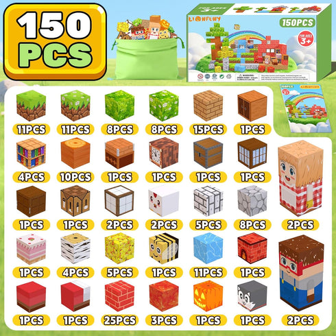 150PCS 3D Set 3 4 5 6 7 8 9+ LionFuny Magnetic Blocks,Magnetic Building Blocks,Magnet Blocks Building for Kids Toddlers