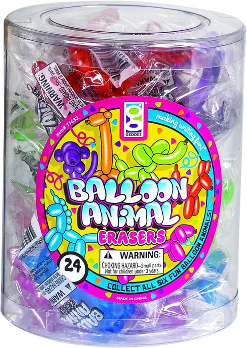 Raymond Geddes Balloon Eraser Animals - Tub of 24 (71633)