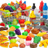 55 Pcs Grocery Store Pretend Play Food Set with Shopping Basket for