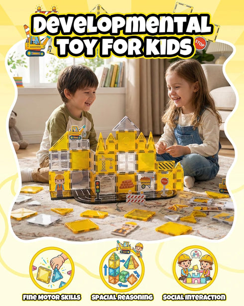LADFAR Blocks,37pcs Magnetic Tiles for Kids, Construction Magnetic Building STEM Educational Magnet Toys, Ideal Gift