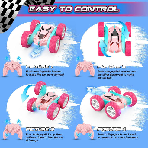 2.4 360 6 7 8 9 10 11 12 cosone RC Cars, Pink Remote Control Car for Girls, GHZ Double Sided RC Stunt Car Rotating