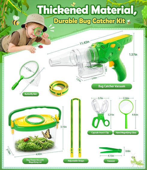 3-12, Bug Catcher for Kids Bug Vacuum Bugs Catching Release Kit, Magnifying Glass Bug Collector Butterfly Net Bugs