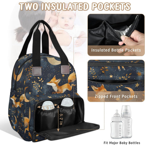 Shoblo Backpack Forest Foxes Diaper Bag for Travel, Waterproof Diaper Bag with Insulated Bottle Pockets & USB Port