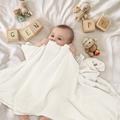 Cozy White Pointelle Baby Blanket - Soft and Breathable
