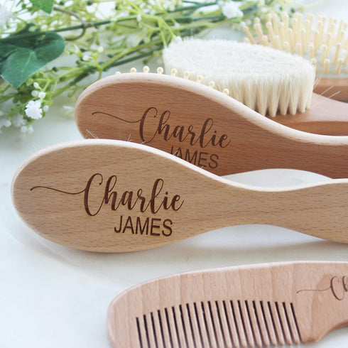 Personalized Wooden Baby Hair Brush - Perfect Gift for Boys and Girls