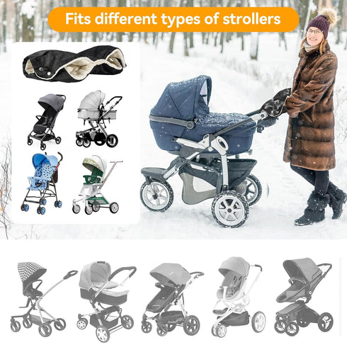 Stroller Hand Muff, Thick Waterproof Anti-Freeze Gloves with Fleece, Universal Size for Pushchairs