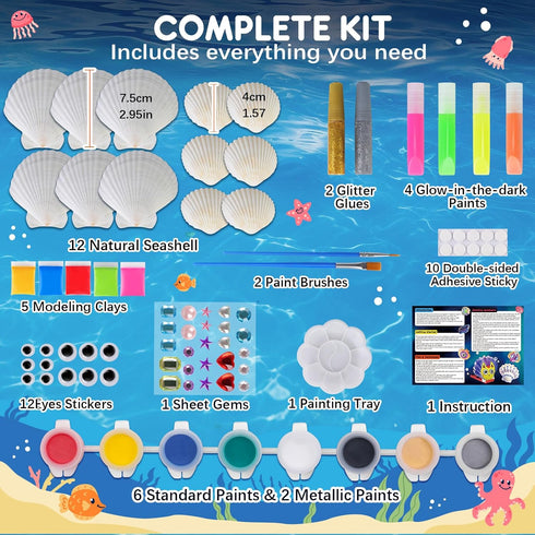 Summer 6 7 8 9 10 11 12+ EPUMP Sea Shell Painting Kit for Kids - Glow in the Dark Beach Toys and Crafts, Arts