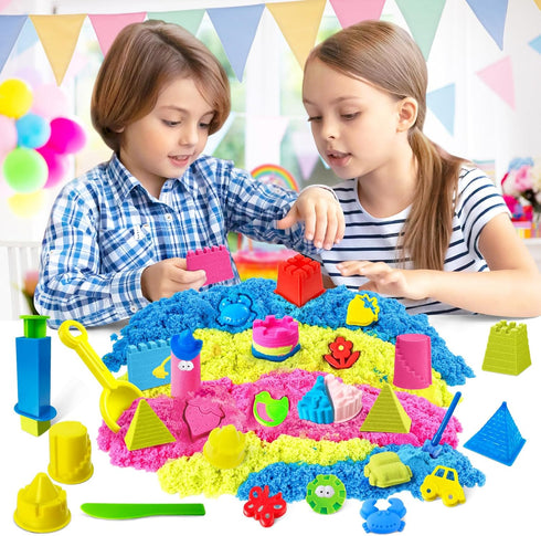 52 3lbs ESSENSON Sensory Bin - PCS Play Sand Kit with Magical Sand, Beach Toys Castle Molds Sand Molds, Sensory Toy