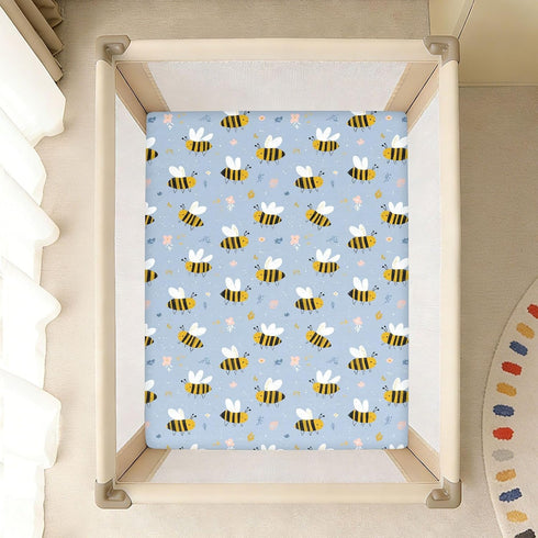 miaozhen 1 Pack 52x28 Cotton Baby Crib Sheets for Boys Girls Soft Stretchy Funny Shores Bees Playard Mattress Sheets