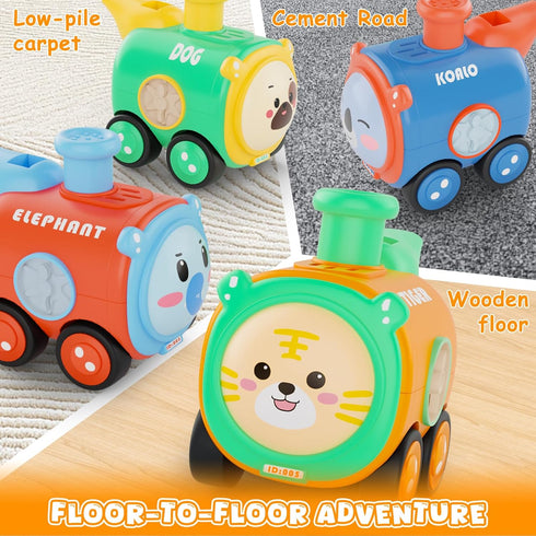 1-3, 4PCS Set 12-18 1st 1-2 Keamaidy Baby Train Car Toys for Toddler Press to Go Push Car, Infant Play Whistle Vehicle