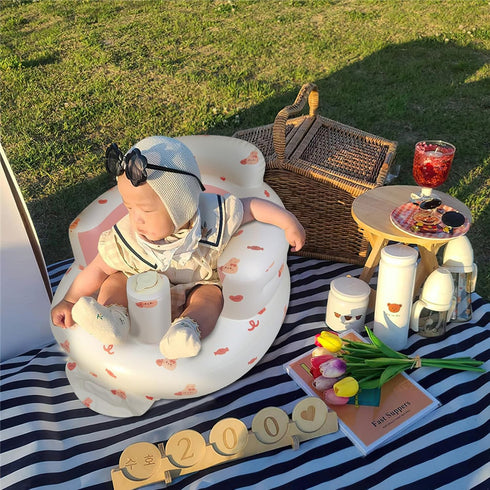 Inflatable Baby Chair with Built-in Air Pump | Sit me Up Floor Seat for Baby 3 Months & Up, Bunny Blow Up Seat