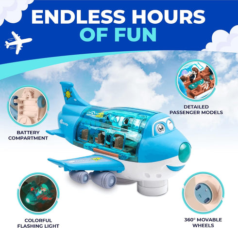 3-12 Toysery Airplane Toys for Kids, Bump and Go Action, Toddler Toy Plane with LED Flashing Lights and Sounds for Boys