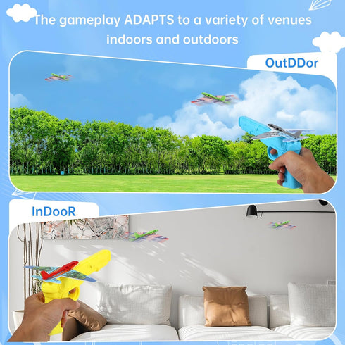 12 Pack Airplane Launcher Toys for Kids, 2 Launchers and 10 Foam Gliders, Indoor Outdoor Flying Party Favors