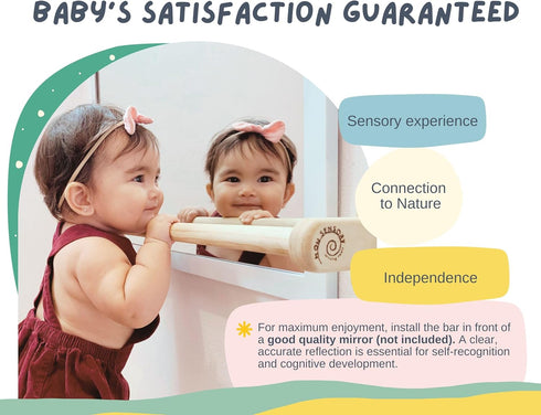 MonSensory 32.5 in. Long Montessori Pull Up Bar for Babies | Excercise Guide, Hand-Made, Assembled, Quality Wooden Toy
