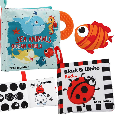Crinkle Books for Babies 0-6 Months, Soft Cloth Books for Infant Toddler Toys, Christmas Gifts, 2Pcs