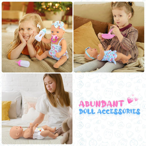 UNICORN ELEMENT 8 Pcs Baby Doll Clothes and Accessories, Feeding and Caring Set with Diaper Bag, Best Gift for Kids