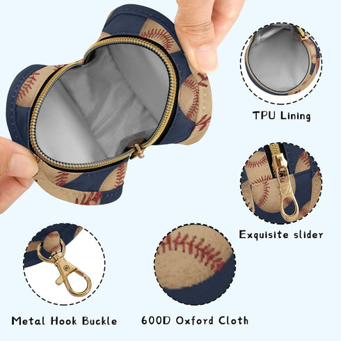 PYBUG Baseball Round Pacifier Storage Case, Polyester & TPU Lined with Hook Buckle, Pacifier Container Box for Baby