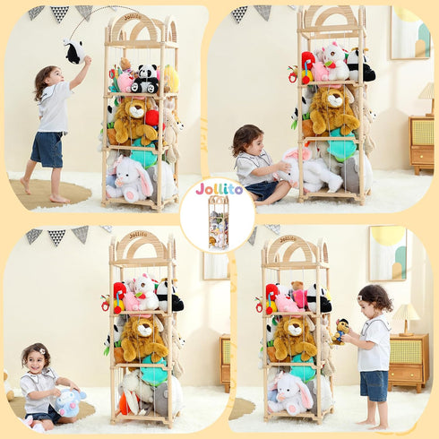 JOLLITO Stuffed Animal Storage Organizers,Large Capacity Wooden Cute Plushies Toy Zoo Holder and Storage for Toddler