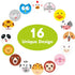 600 Pcs Adorable Round Face Animal Stickers in 16 Designs for Kids Party Favor (1.5" Diameter Each)