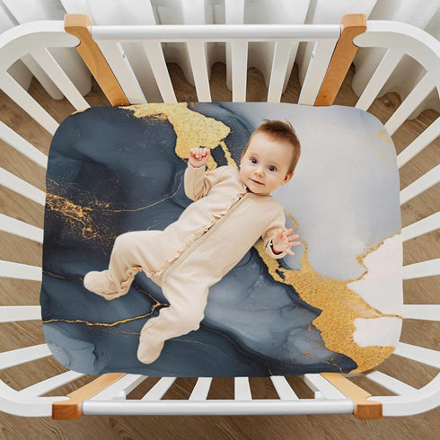 Qilmy 27 39 Gold and Black Marble Fitted Crib Sheet for Girls and Boys, Soft Breathable Baby Crib Sheets for Standard