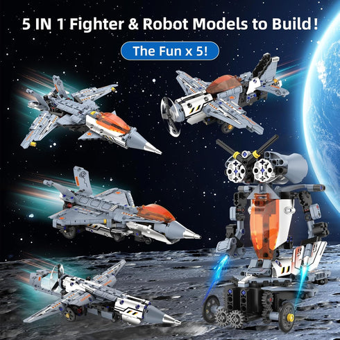5 1 Set 2.4GHz 6 7 8 9 10 11 12+, in STEM RC Robot Building Kit, Fighter Jet Airplane Building with APP & Remote