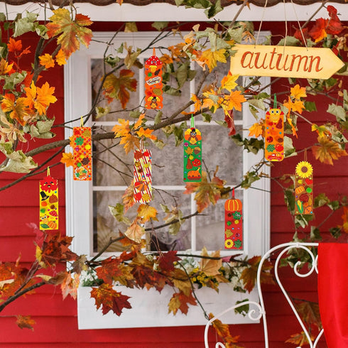 Winlyn 32 Sets Fall Crafts Kits, DIY Fall Bookmarks Decorations Art Sets with Maple Leaves, Smile Face, Owl, Turkey,