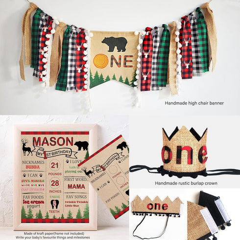 YJDFWAUT 1st Lumberjack First Birthday Decorations, Lumberjack Birthday Party Supplies, Buffalo Plaid Monthly Photo