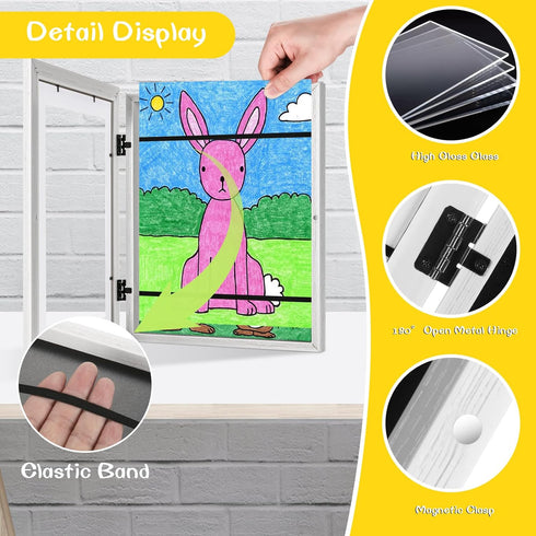 2 Pack 10x12.5 8.5x11 50pcs White Kids Art Frame, Child Artwork Display Frame Without Mat Changeable Front Opening