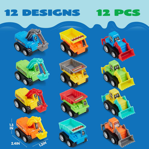 JOYIN 12-Piece Mini Construction Car Set, Plastic Non-Riding Toy Vehicle for Imaginative Play and Parties