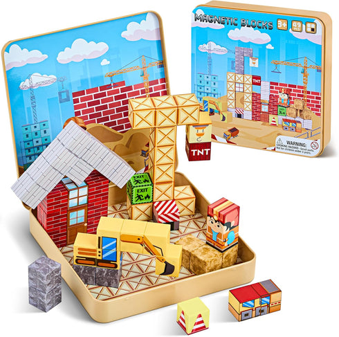 EWED 3-8, Set 49 Magnetic Building Blocks Travel Toys for Kids Ages STEM Learning with Iron Storage Box Toddler