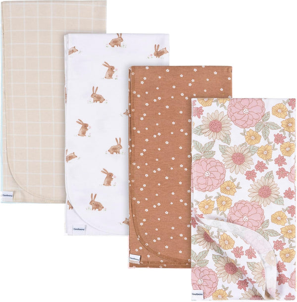 Gerber Unisex Baby 100% Cotton Flannel Receiving Blankets, 30x30 Inches (Pack of 4), Retro Floral