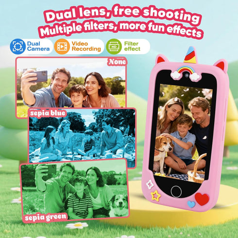 3.97" 200+ 3-10 Kids Smart Phone for Boys & Girls, Touchscreen Learning Toddler Toy Phone with Dual Camera, STEM Games