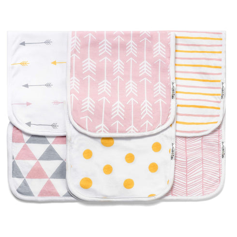 BaeBae Goods 21"x10" 6 Pack Burp Cloths for Baby Girl - Ultra Absorbent Burping Rags - Anti Shrink Unisex Burpy Clothes