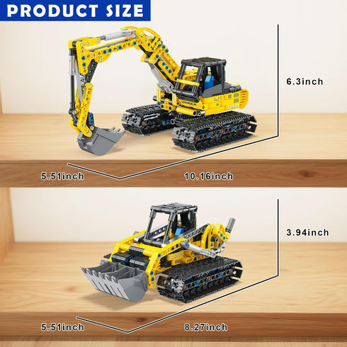 2-in-1 Bulldozer 399 Excavator & Building Kit - Pieces STEM Educational Construction Toys for Kids, Creative Birthday